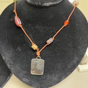 Jes Maharry trade bead Necklace with Silver Pendant